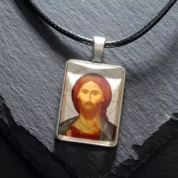 Нательная икона "Господь Вседержитель" на шнурке, цвет белый в серебре