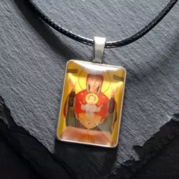 Нательная икона "Пресвятая Богородица (Неупиваемая Чаша)" на шнурке, цвет жёлтый в серебре