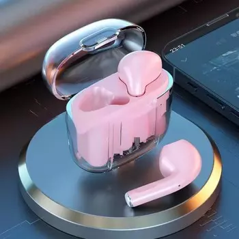 Наушники беспроводные Mybit Pro13, TWS вкладыши, Bluetooth 5.0, 30/180 мАч, розовые в прозрачном кейсе