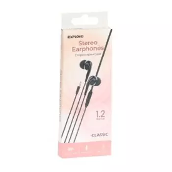 Наушники Exployd EX-HP-853, вакуумные, микрофон, 108 дБ, 32 Ом, 3.5 мм, 1.2м, черные