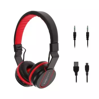 Наушники LuazON RX-5, беспроводные, накладные, microSD, черно-красные