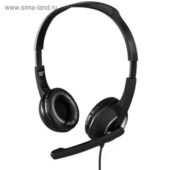 Наушники с микрофоном Hama Essential HS 300, 2м, мониторы, оголовье, цвет черный-серебрист