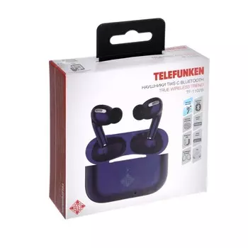 Наушники Telefunken TF-1102B, беспроводные, вакуумные, микрофон, BT5.0, 50/350 мАч, синие