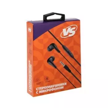 Наушники VS, VS-HSBK_B, вакуумные, микрофон, 100 дБ, 16 Ом, 3.5 мм, 1.2 м, коробка, черные