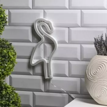 Неоновая вывеска «Фламинго» 14.5 28 см, батарейки ААх3 (не в комплекте), USB, свечение розовое