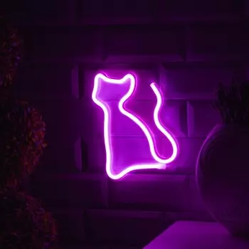 Неоновая вывеска «Кошка» 16 23 см, батарейки ААх3 (не в комплекте), USB, свечение розовое