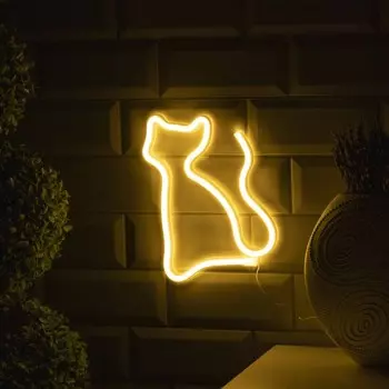 Неоновая вывеска «Кошка» 16 23 см, батарейки ААх3 (не в комплекте), USB, свечение тёплое белое