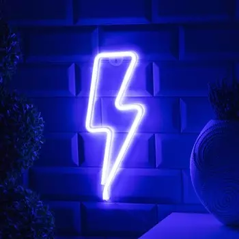 Неоновая вывеска «Молния» 13 33.5 см, батарейки ААх3 (не в комплекте), USB, свечение голубое