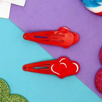 Невидимка для волос "Абель" (набор 2 шт) двойное сердце, 5 см, красный