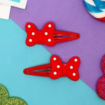 Невидимка для волос "Абель" (набор 2 шт) бантик в горох, 5 см, красный