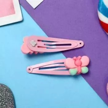 Невидимка для волос "Абель" (набор 2 шт) бабочки, 5 см, розовый