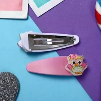 Невидимка для волос "Адели" (набор 2 шт) совушки, 5 см, розовый