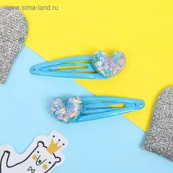 Невидимка для волос "Блеск" 4,5 см сердечко (набор 2 шт) микс