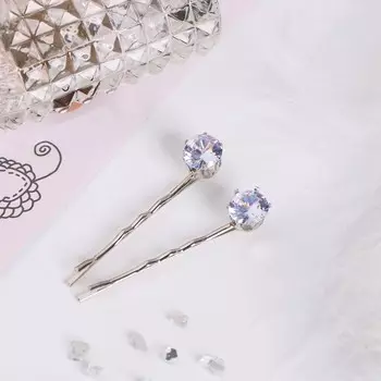 Невидимки для волос «Кварта», набор 4 шт., круглые стразы, 5.5 см, серебро