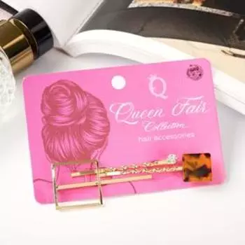 Невидимка для волос "Либерти" (набор 3 шт) 6 см и 5,5 см, камень квадраты, золотисто-коричневый 5503