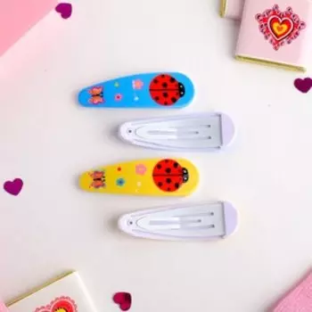 Невидимка для волос "Весёлый глянец" (набор 4 шт) божьи коровки и бабочки, 5 см, голубой жёлтый 4555