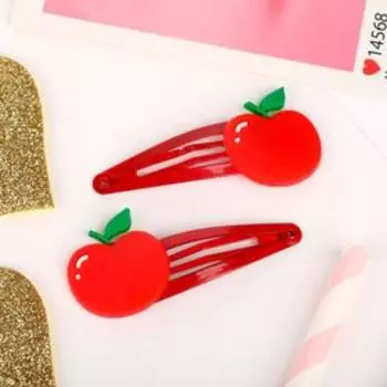 Невидимка для волос "Яблочки" (набор 2 шт) 6 см, красный