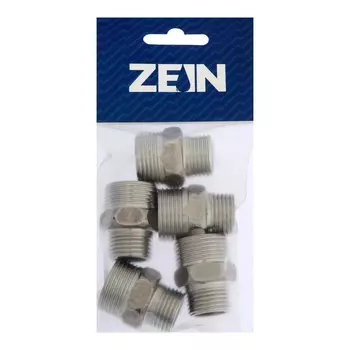 Ниппель переходной ZEIN, 1/2" х 3/4", наружная резьба, нержавеющая сталь, фасовка 5 шт.