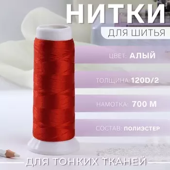 Нить атласная для вышивания, 120D/2, 700 м, красная №107