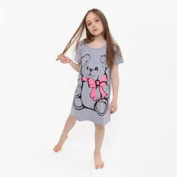 Ночная сорочка для девочки, цвет серый меланж, рост 128