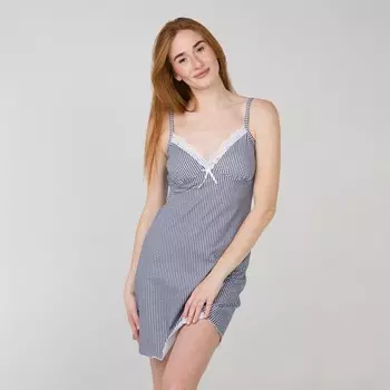 Ночная сорочка женская, цвет бело-синий/принт клетка, размер 44