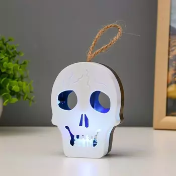 Фигурка светящаяся RISALUX «Череп», LED-ночник, 1 Вт, RGB, от батареек LR1130, бело-чёрный, 9.545 см