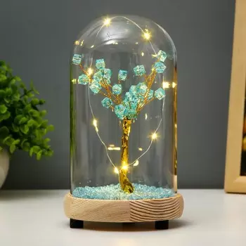 Ночник колба "Цветы синие" LED от батареек 3хLR44 11х11х19 см RISALUX