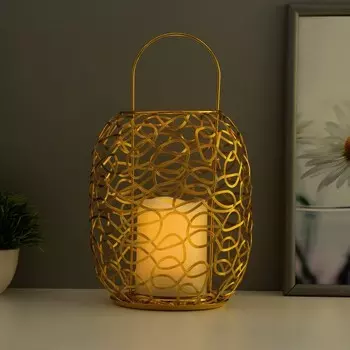 Светодиодная свеча в подсвечнике RISALUX «Фонарь», LED-ночник, от батареек 2ААА, золото, 161620 см