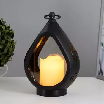 Светодиодная свеча в подсвечнике RISALUX «Фонарь средний», LED-ночник, от батареек 3ААА, чёрный, 158.522 см