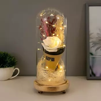 Фигурка светящаяся колба RISALUX «Белая роза в букете», LED-ночник, 3ААА, 101021 см