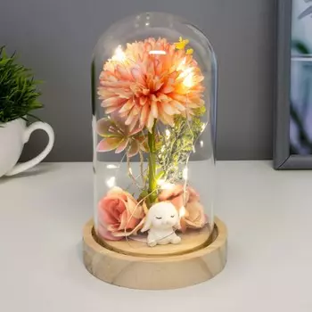 Ночник-колба "Пион малый" LED от батареек 3хLR1130 розово-бежевый 9,5х9,5х16,5 см RISALUX 736365