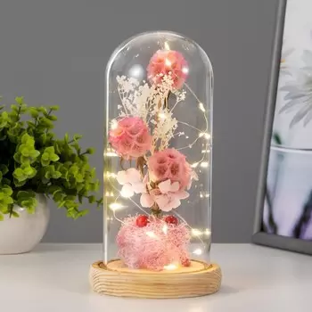Ночник колба "Розовые цветы" LED от батареек 3хААА 11х11х22 см RISALUX