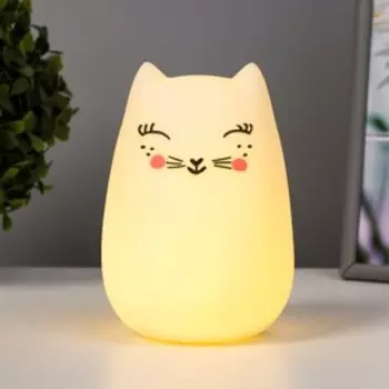 Фигурка светящаяся RISALUX «Кошечка», LED-ночник, от батареек, белый, 9.5913.5 см