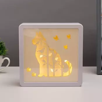 Ночник "Милый котик" LED от батареек 3хААА USB 16x4x16 см