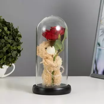 Фигурка световая в колбе RISALUX «Мишка с цветком», LED-ночник, от батареек 3LR44, 111121 см