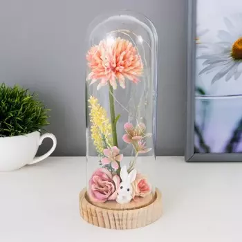 Ночник "Пион большой" LED от батареек 3хLR1130 розово-бежевый 9,5х9,5х22,5 см