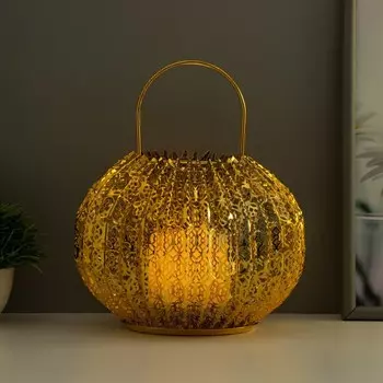 Светодиодная свеча в подсвечнике RISALUX «Подсвечник», ночник LED, от батареек 3ААА, золото, 191917 см