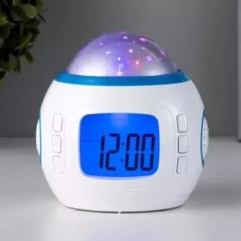 Ночник-проектор LED 3хААА с часами, датой, будильником, термометром 10,5х8,2х10,5 см RISALUX 785686