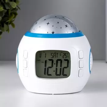 Ночник-проектор LED 3хААА с часами, датой, будильником, термометром 10,5х8,2х10,5 см RISALUX 785686