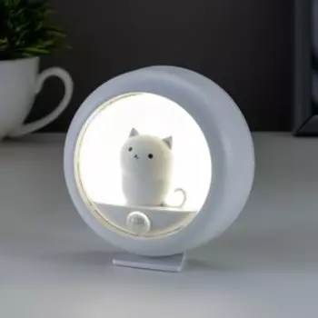 Ночник с датчиком движения "Котик в шаре" LED 5Вт 4000К белый USB 7,9х7,9х3,3 см