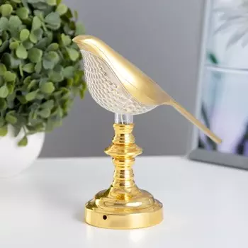 Фигурка светящаяся RISALUX «Соловей», LED-ночник, 3 Вт, 4000 К, от батареек 2АА, золото, 21617 см
