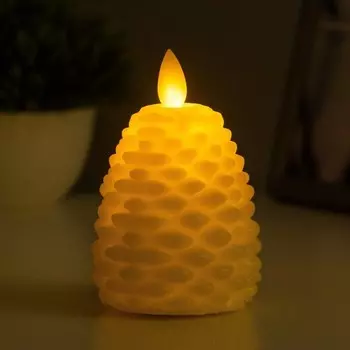 Ночник-свеча "Шишка" LED от батареек 3хLR44 белый 7х7х8 см RISALUX