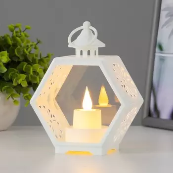 Ночник "Свеча в гексе" 3хLR1130 белый 6х11х15 см RISALUX