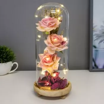 Фигурка светящаяся колба RISALUX «Три розы», LED-ночник, 3AAA, 121228.5 см