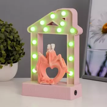 Фигурка светящаяся RISALUX «Влюбленные», 14хLED, ночник, 4000 К, USB, 3АА, розовый, 24.5715.5 см
