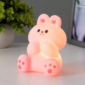 Фигурка светящаяся RISALUX «Зайчик», LED-ночник, 2 Вт, от батареек 3LR44, розовый, 7911 см