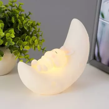Фигурка световая RISALUX «Зайка на луне», LED-ночник, 2 Вт, от батареек 3LR44, белый, 146.512 см