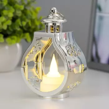 Светодиодная свеча в подсвечнике RISALUX «Застывшая», ночник LED, 3LR1130, серебро, 57.512 см