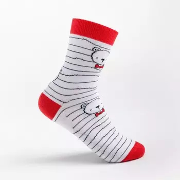 Носки детские, цвет белый/мишки, размер 14