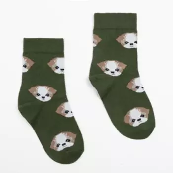 Носки детские, цвет зелёный/принт собачки, размер 16